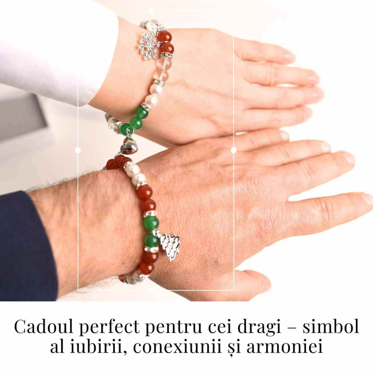Set bratari cuplu naturale cu Agat, perla si cristal - iubire si echilibru