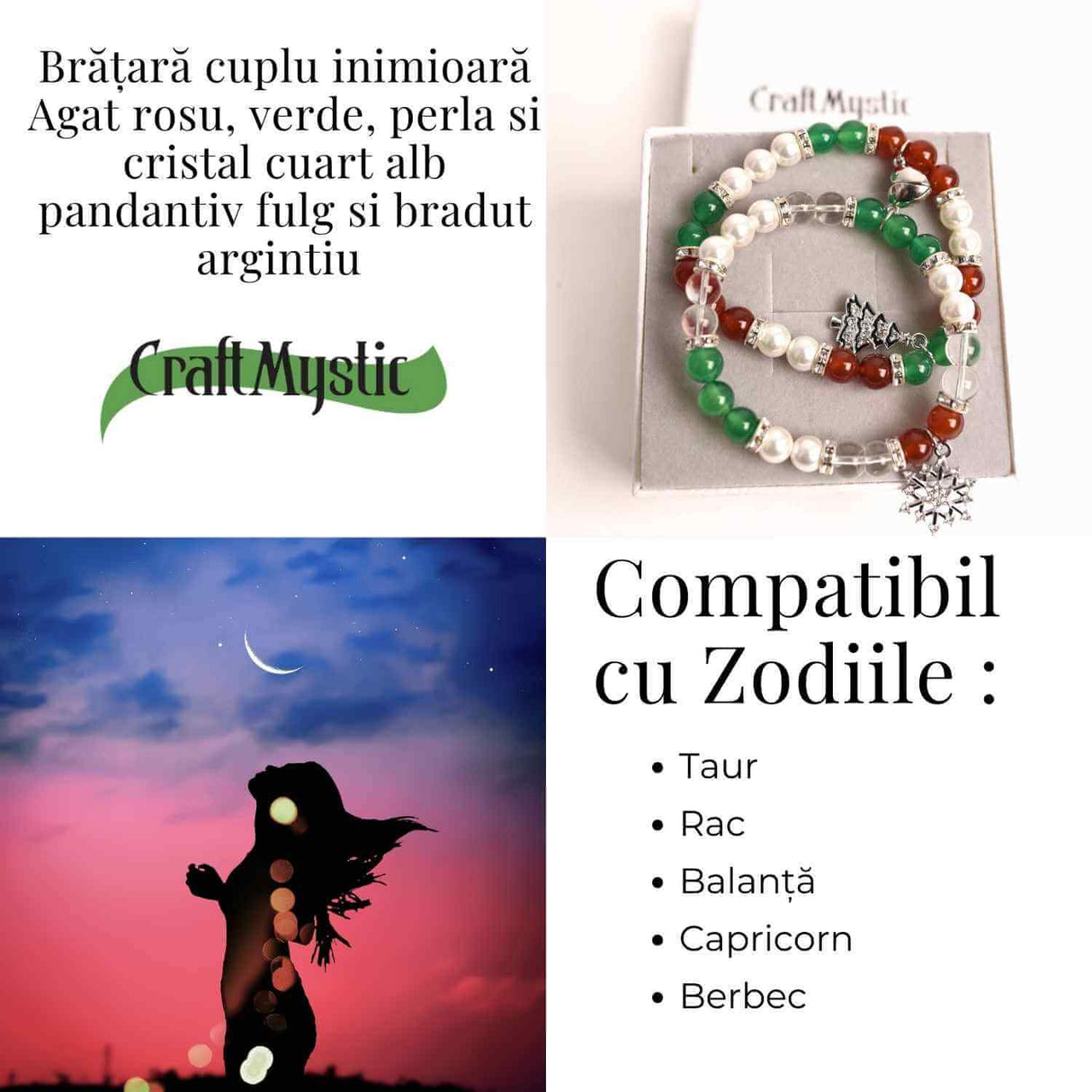 Set bratari cuplu naturale cu Agat, perla si cristal - iubire si echilibru