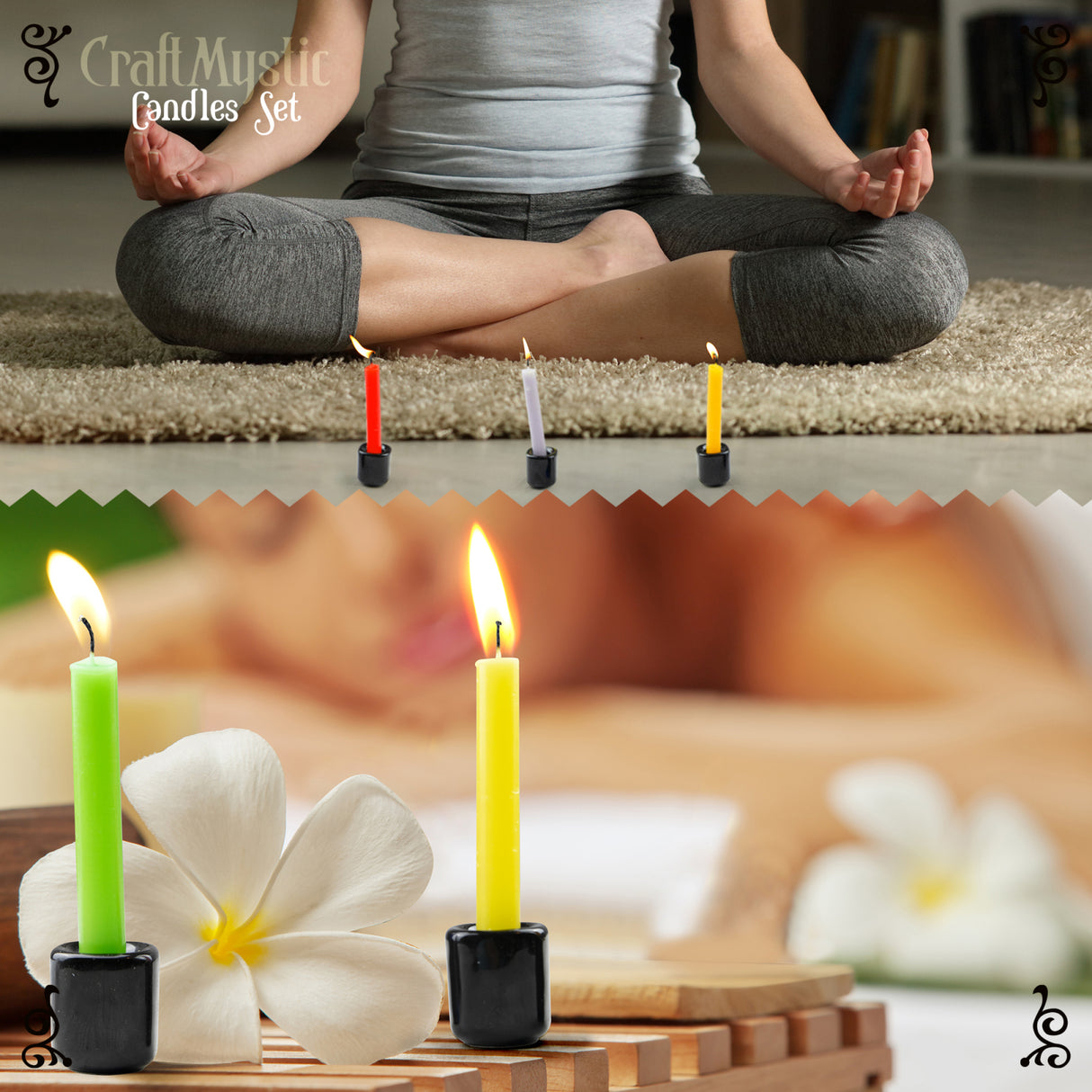 Set 36 lumanari pentru ritualuri și 6 suporturi negre din ceramica