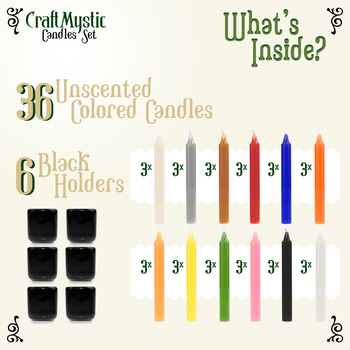 Set 36 lumanari pentru ritualuri și 6 suporturi negre din ceramica
