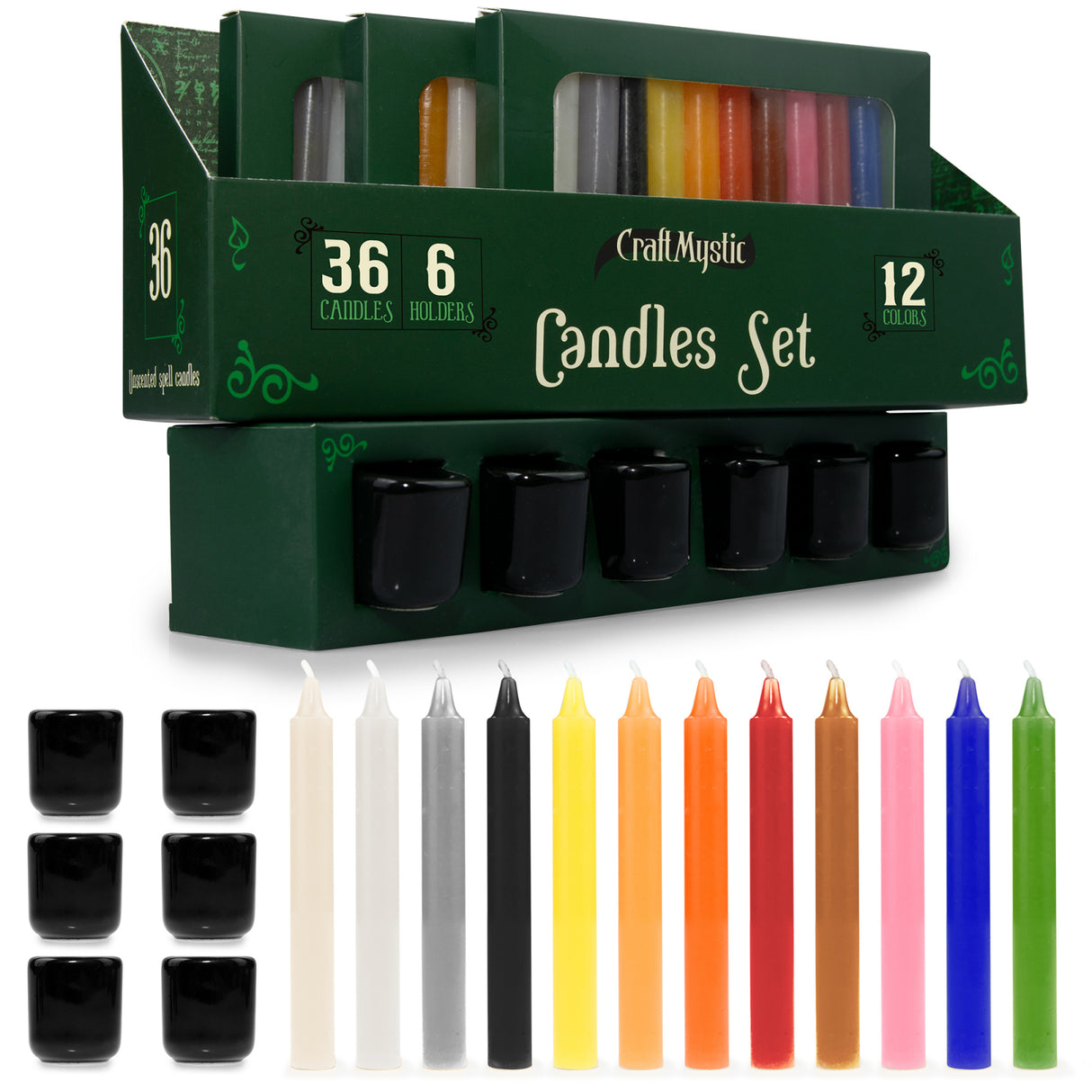 Set 36 lumanari pentru ritualuri și 6 suporturi negre din ceramica