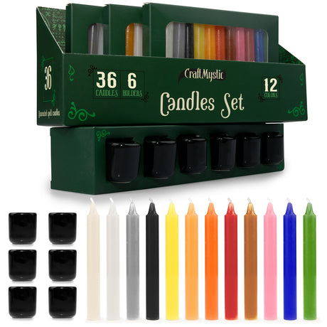 Set 36 lumanari pentru ritualuri și 6 suporturi negre din ceramica