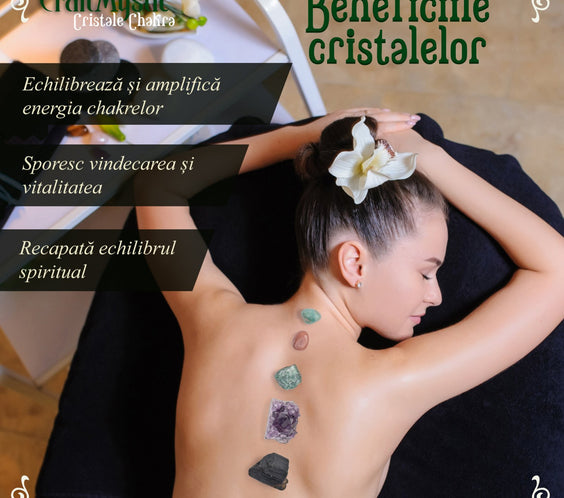 Set Cristale premium si pietre semipretioase vindecatoare in cutie de lemn maro - Contine 19 piese - turn selenit, pietre chakre, cristale brute, cluster de ametist, varf de cristal transparent, cuart