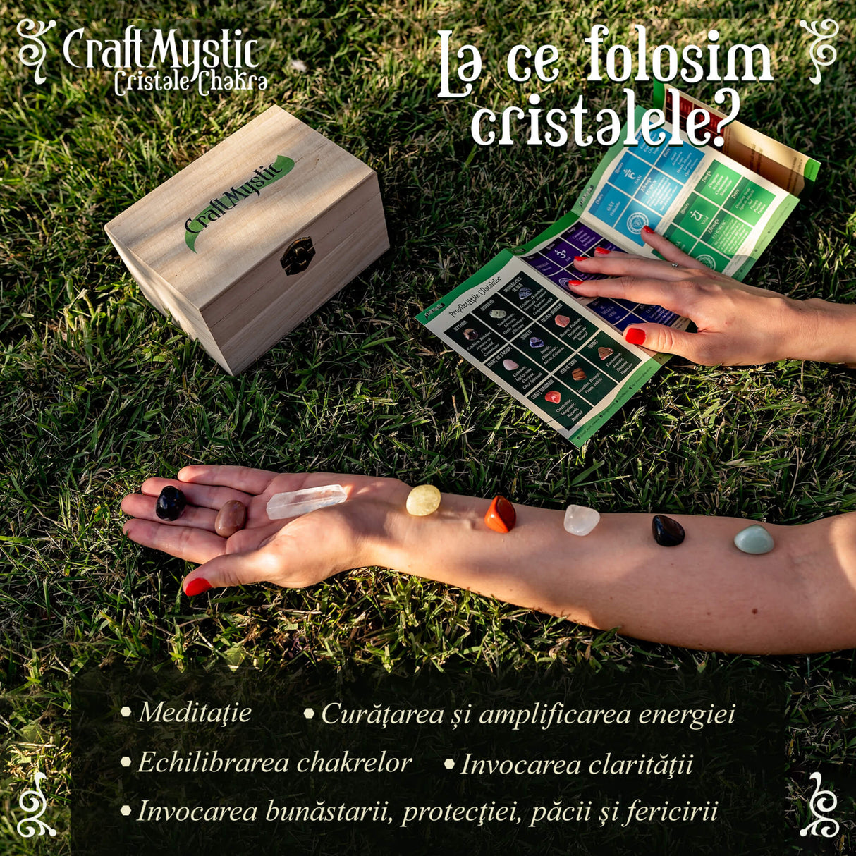 Set premium cu cristale, pietre naturale si piramida orgonica in cutie de lemn - 11 piese pentru meditatie, spiritualitate, echilibrarea chakrelor – Piramida orgonica chakra , pendul chakra, cuart roz