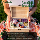Set premium 18 piese cristale si pietre naturale vindecatoare chakra in cutie de lemn - Ideal pentru meditatie, spiritualitate, echilibrarea chakrelor – Include pendul chakra, ametist, cuart roz nesle
