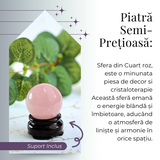 Sfera din Cuart Roz 35-40 mm cu Suport Inclus - Promoveaza Iubirea de Sine și Armonia