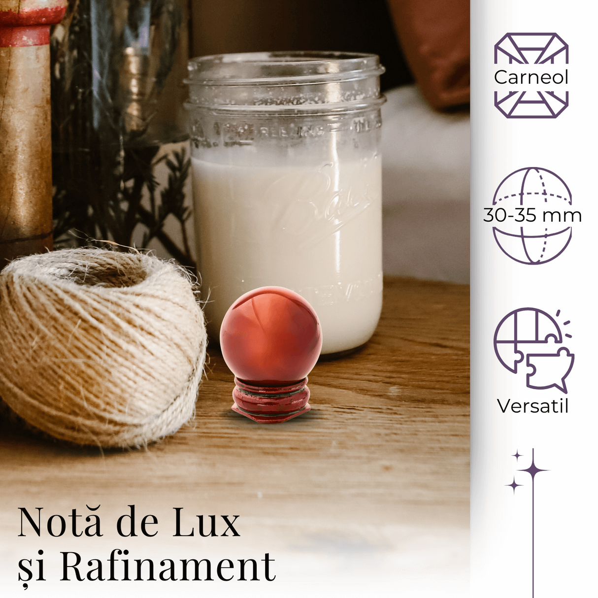 Sfera din Carneol Natural, 1 buc, 30-35 mm - Piatra Semipretioasa pentru Cadouri si Energie Pozitiva