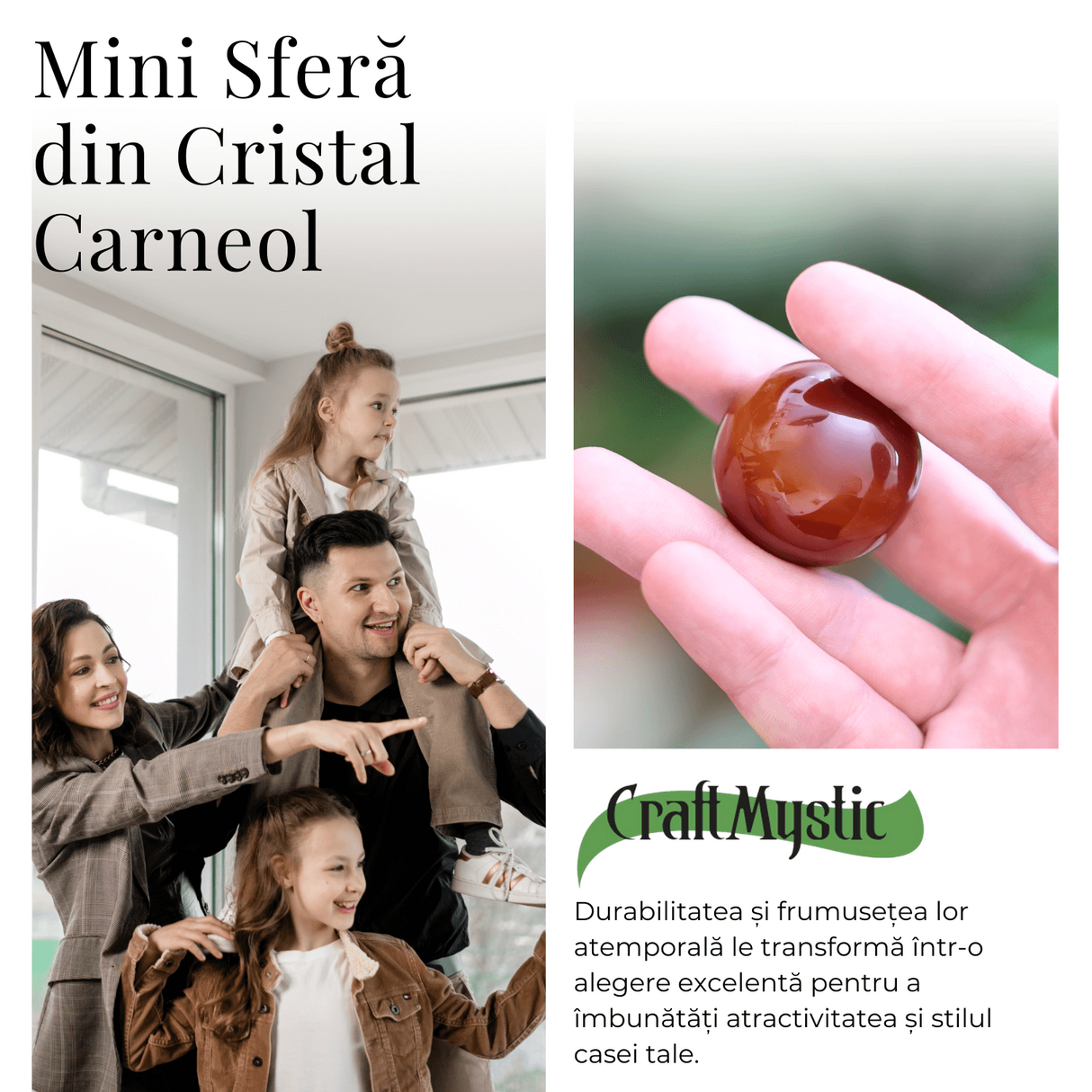 Sfera din Carneol Natural, 1 buc, 30-35 mm - Piatra Semipretioasa pentru Cadouri si Energie Pozitiva
