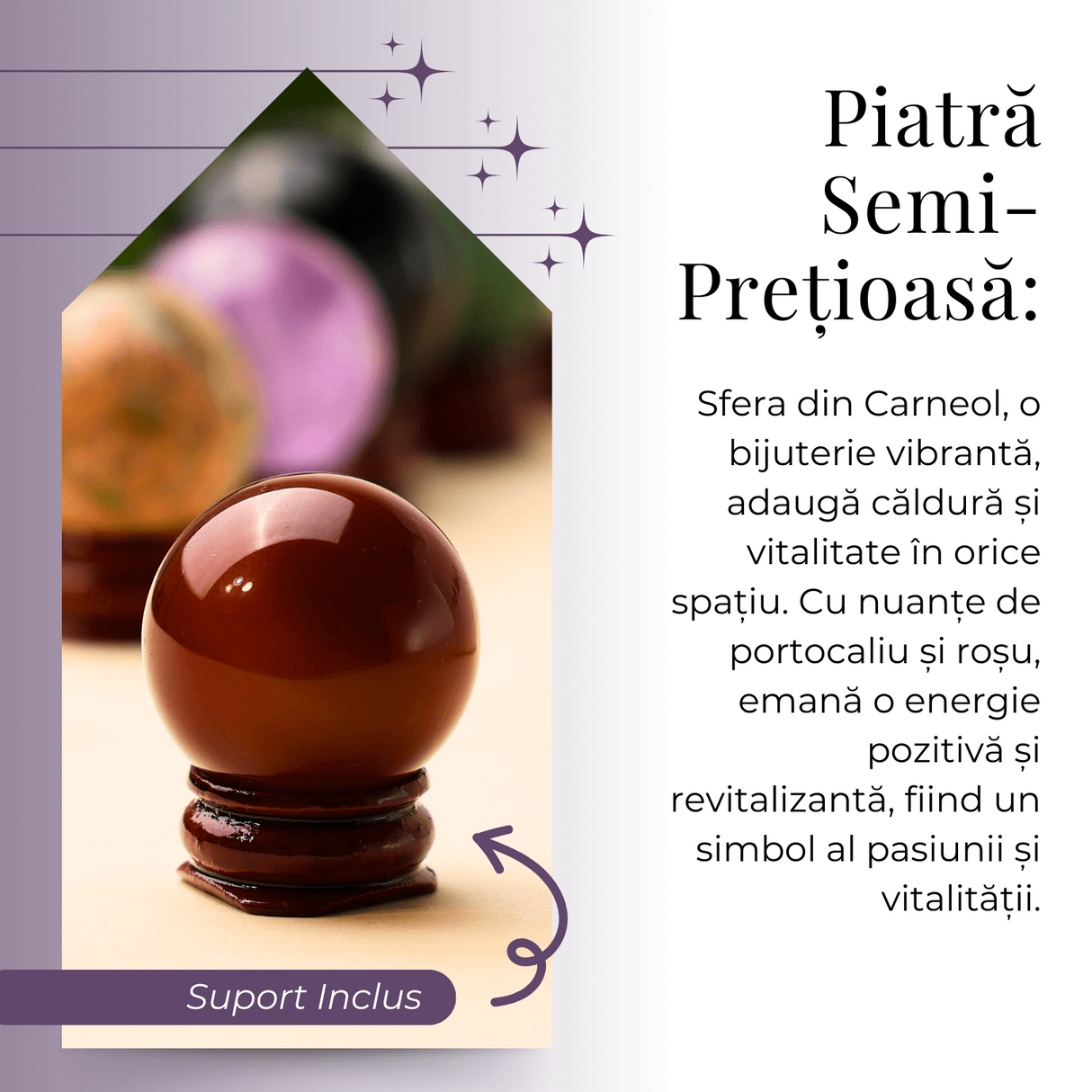 Sfera din Carneol Natural, 1 buc, 30-35 mm - Piatra Semipretioasa pentru Cadouri si Energie Pozitiva