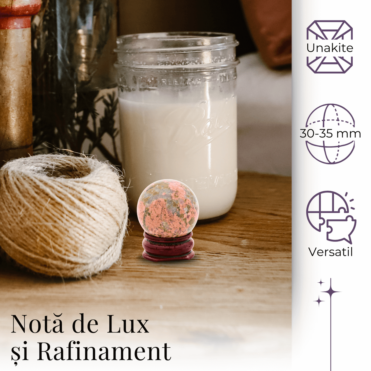 Sfera din Unakite, 1 buc, 30-35 mm - Piatra Semipretioasa pentru Cadouri, Echilibru si Vindecare