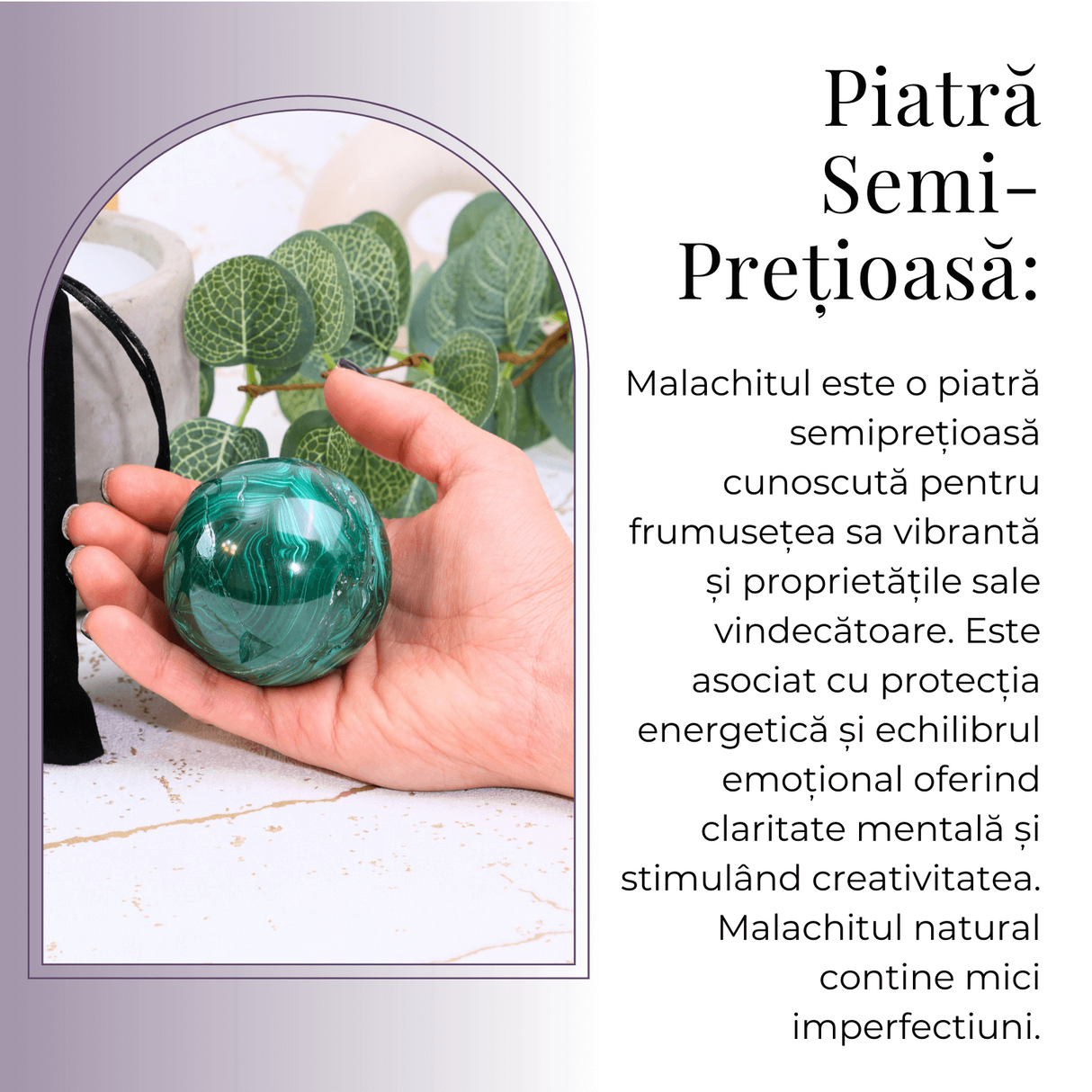 Sfera de Malachit Natural 55-60 mm, 350-400 gr - Patrunde in Miezul Beneficiilor Naturii