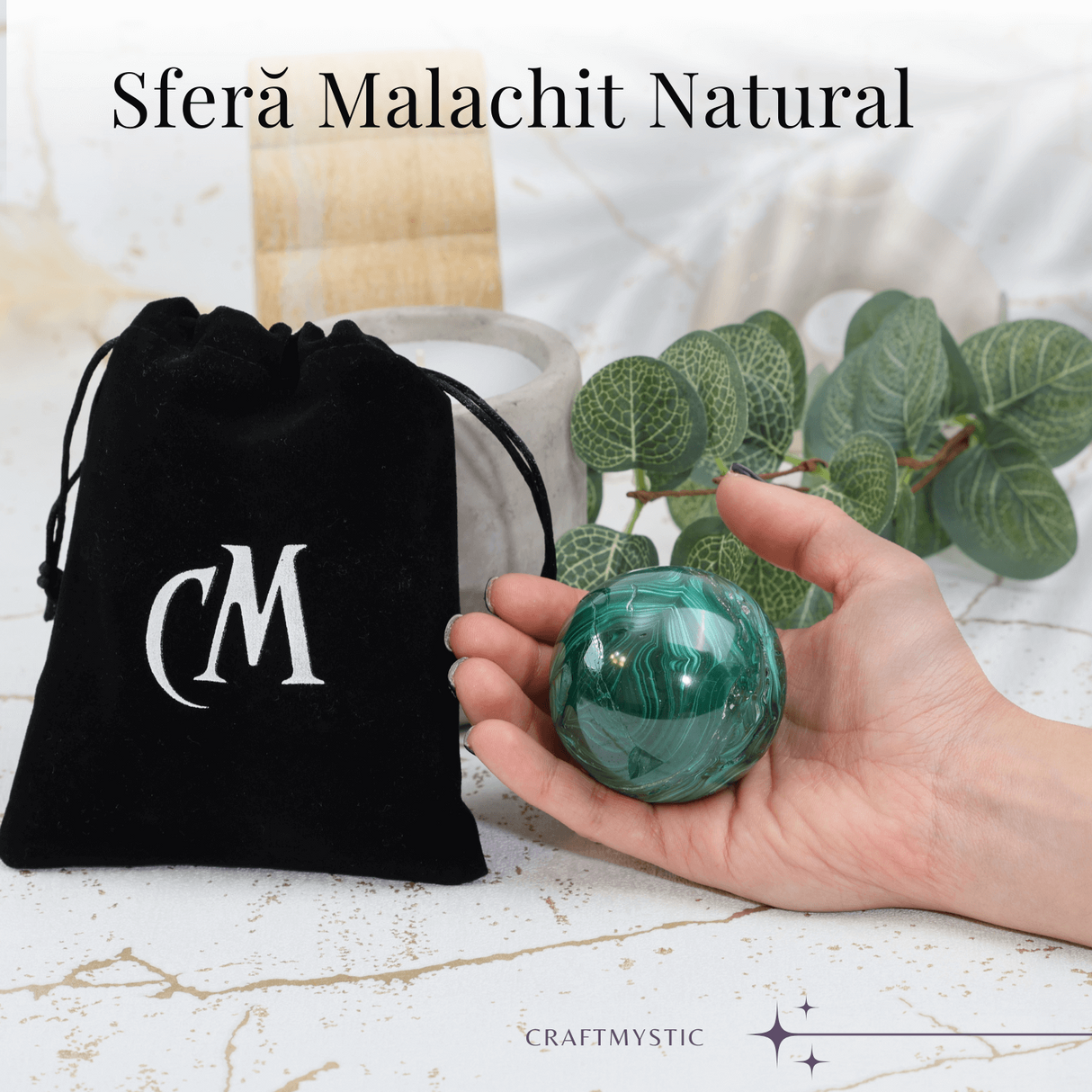 Sfera de Malachit Natural 55-60 mm, 350-400 gr - Patrunde in Miezul Beneficiilor Naturii