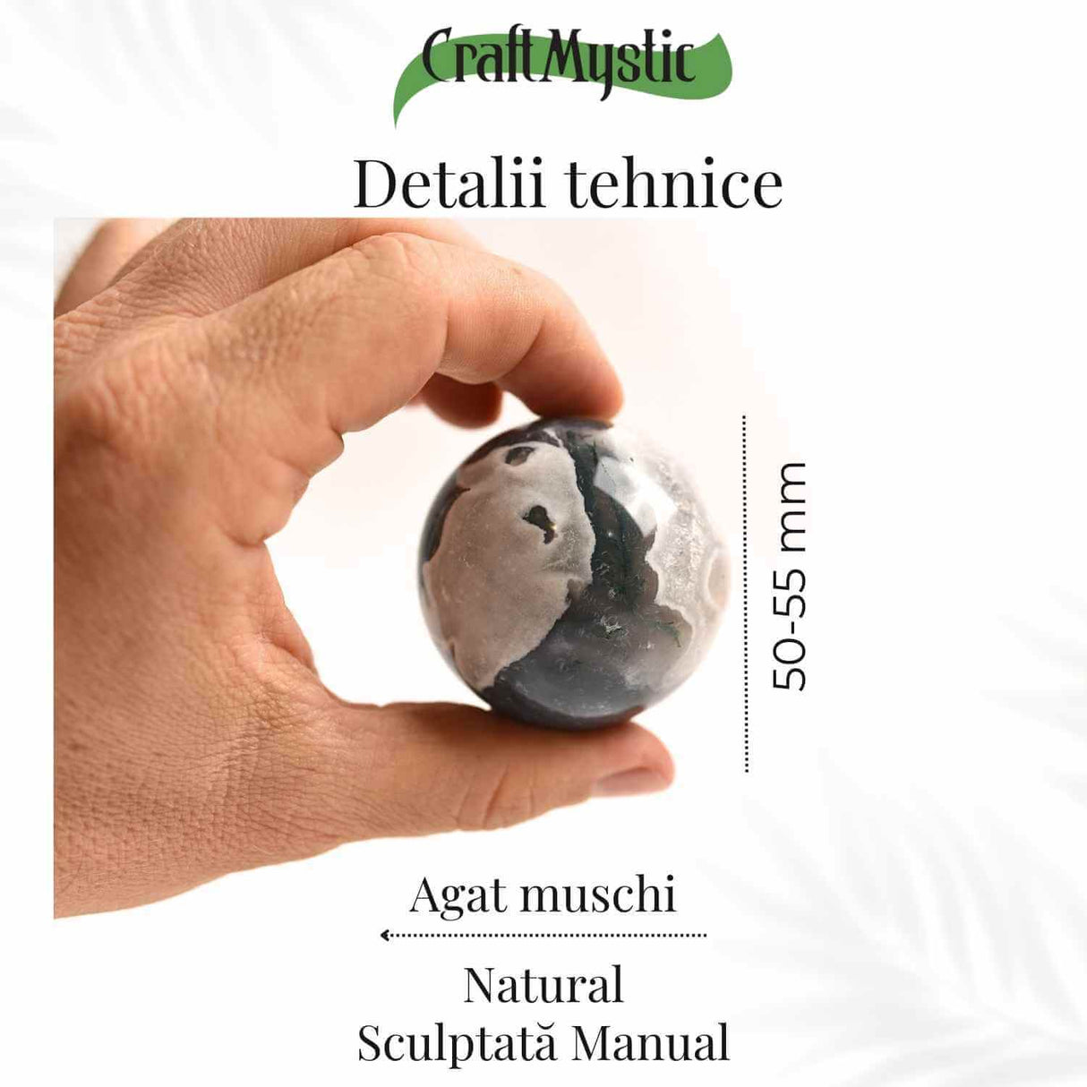 Sfera Agat muschi (Moss Agate) 50-55 mm - Echilibru si Conexiune cu Natura