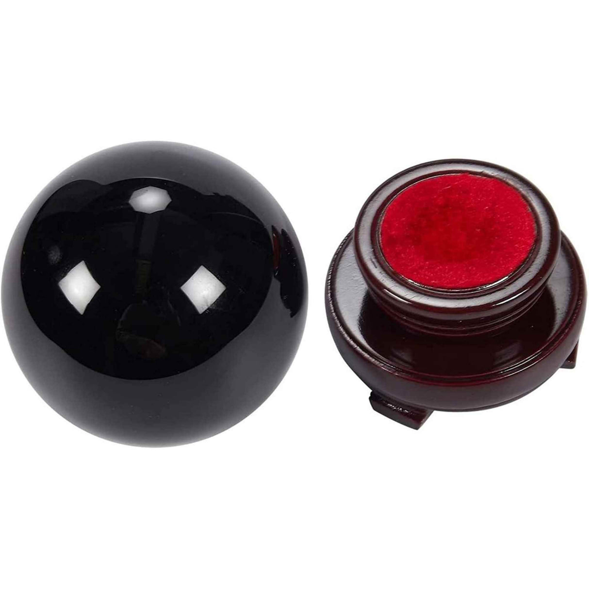 Sfera obsidian negru 80 mm, minge de cristal decorativa, cu suport de lemn -  Pentru decor, meditație, vindecare