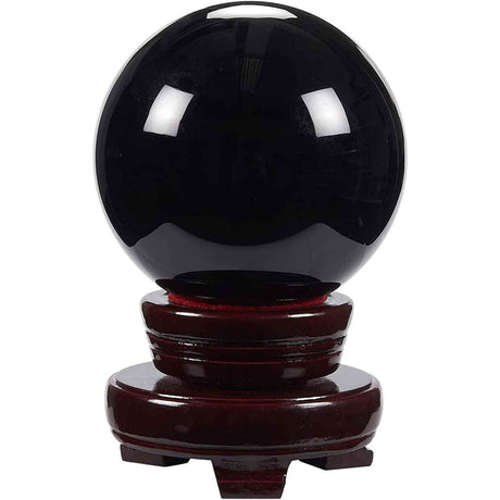 Sfera obsidian negru, minge de cristal decorativa, cu suport de lemn -  Pentru decor, meditație, vindecare