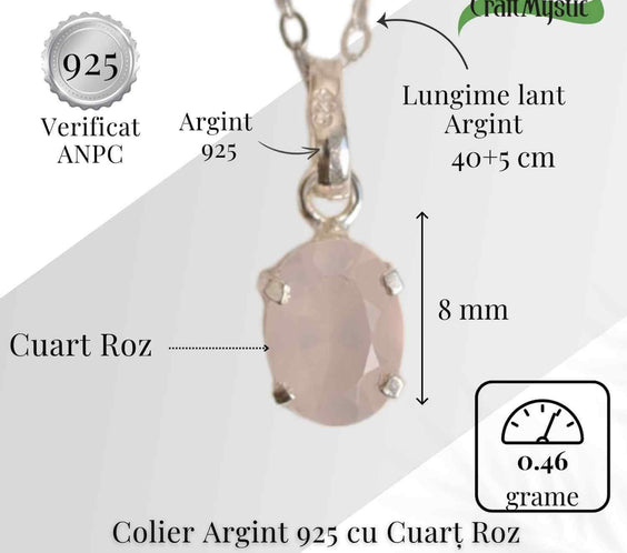 Iubire si Echilibru Emotional – Colier Cuart Roz Argint 925