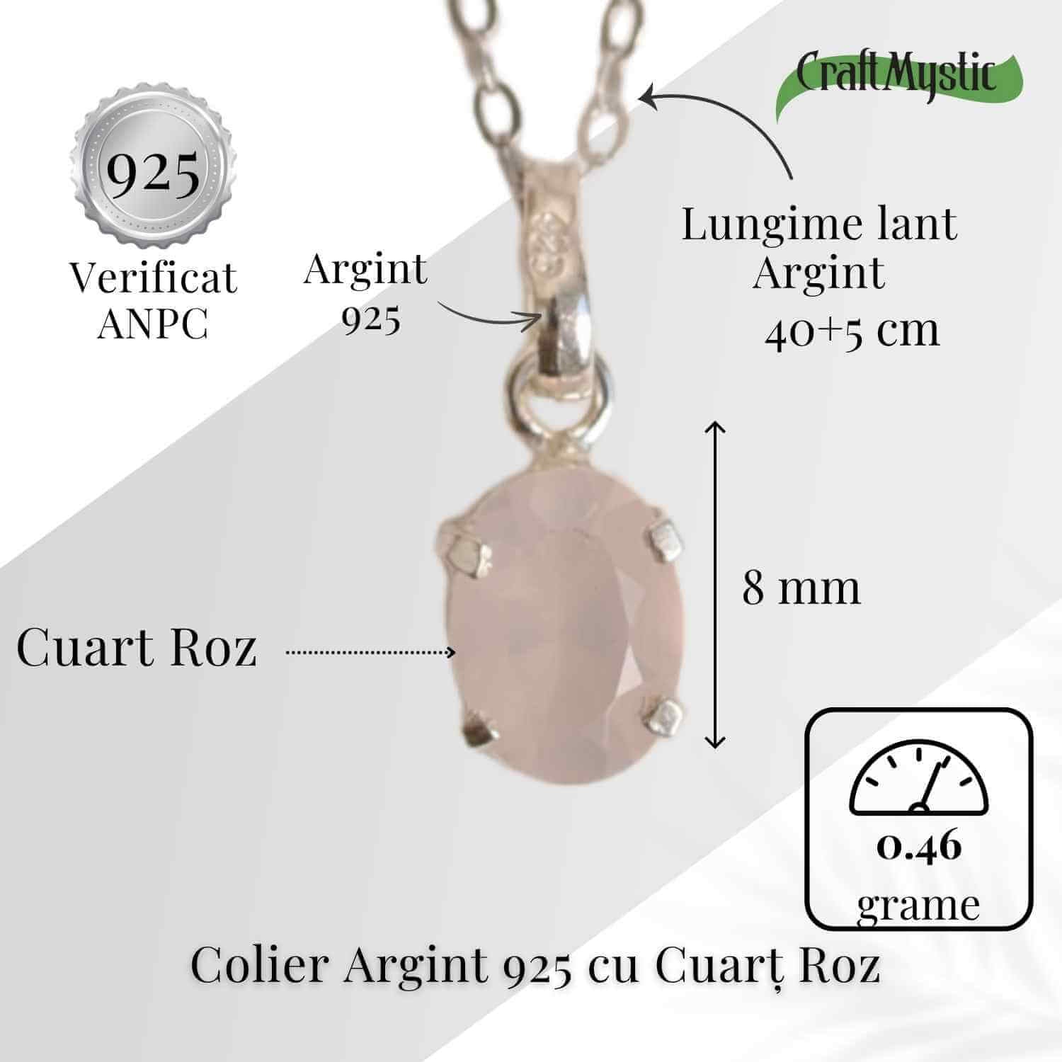 Iubire si Echilibru Emotional – Colier Cuart Roz Argint 925