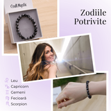 Bratara Elastica cu Margele Naturale de 8mm din Obsidian Fulg de Nea