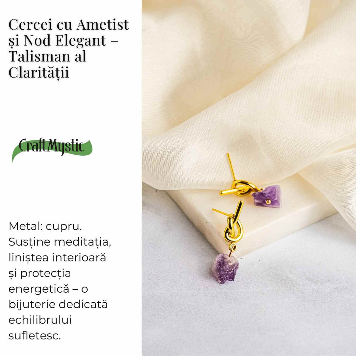 Talisman al Claritatii – Cercei cu Ametist si Nod Elegant