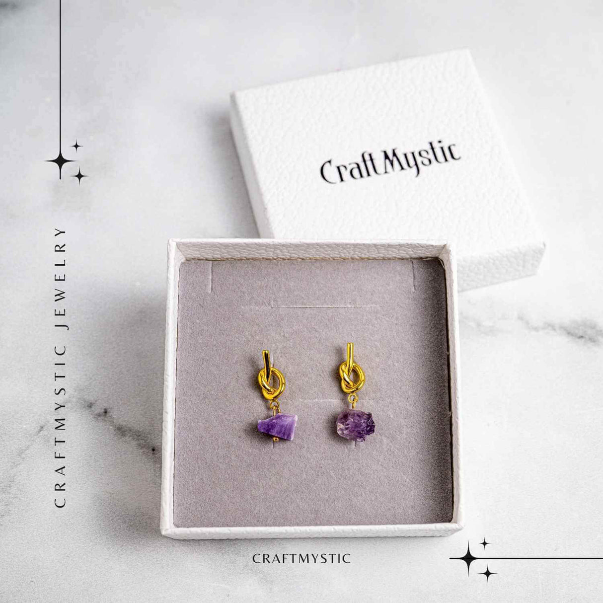 Talisman al Claritatii – Cercei cu Ametist si Nod Elegant