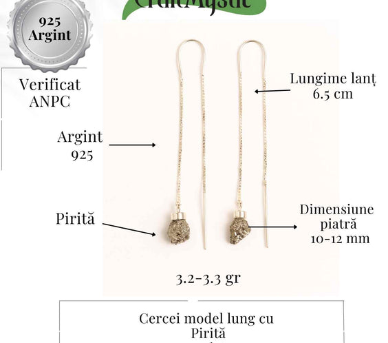 Cercei lungi din argint 925 cu pirita – Stralucire si incredere