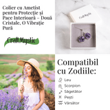 Doua cristale, o vibratie pura – Colier cu ametist pentru protectie si pace interioara