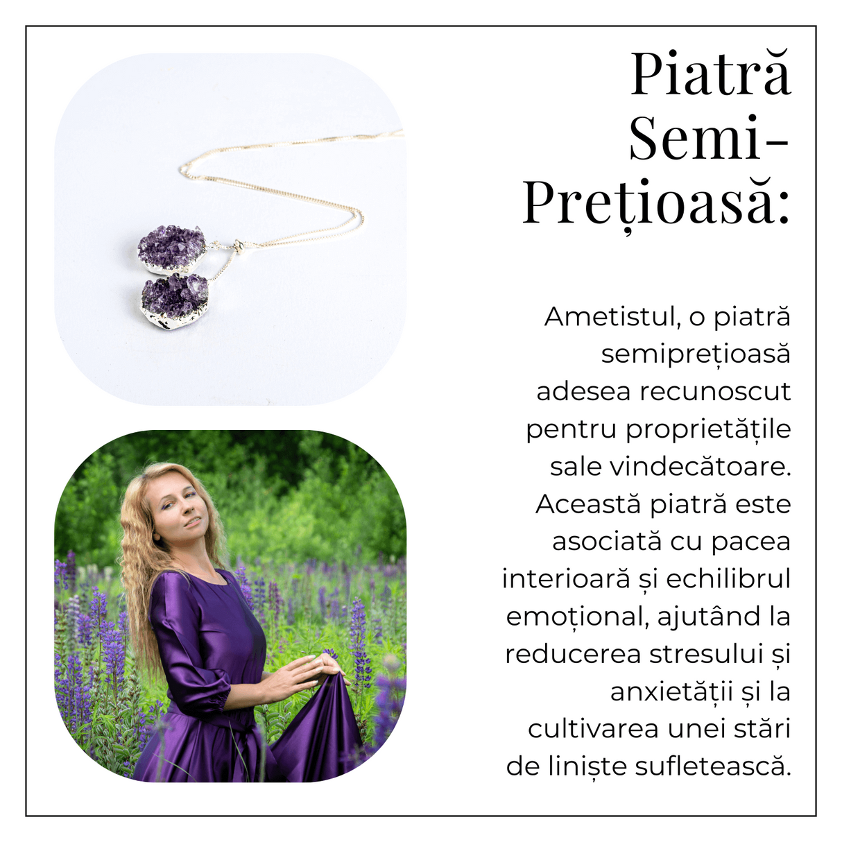 Doua cristale, o vibratie pura – Colier cu ametist pentru protectie si pace interioara
