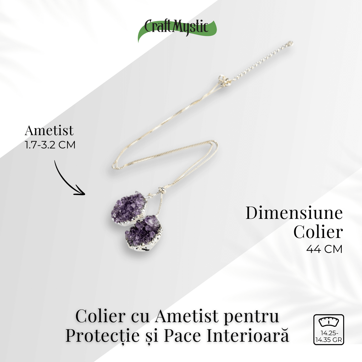 Doua cristale, o vibratie pura – Colier cu ametist pentru protectie si pace interioara