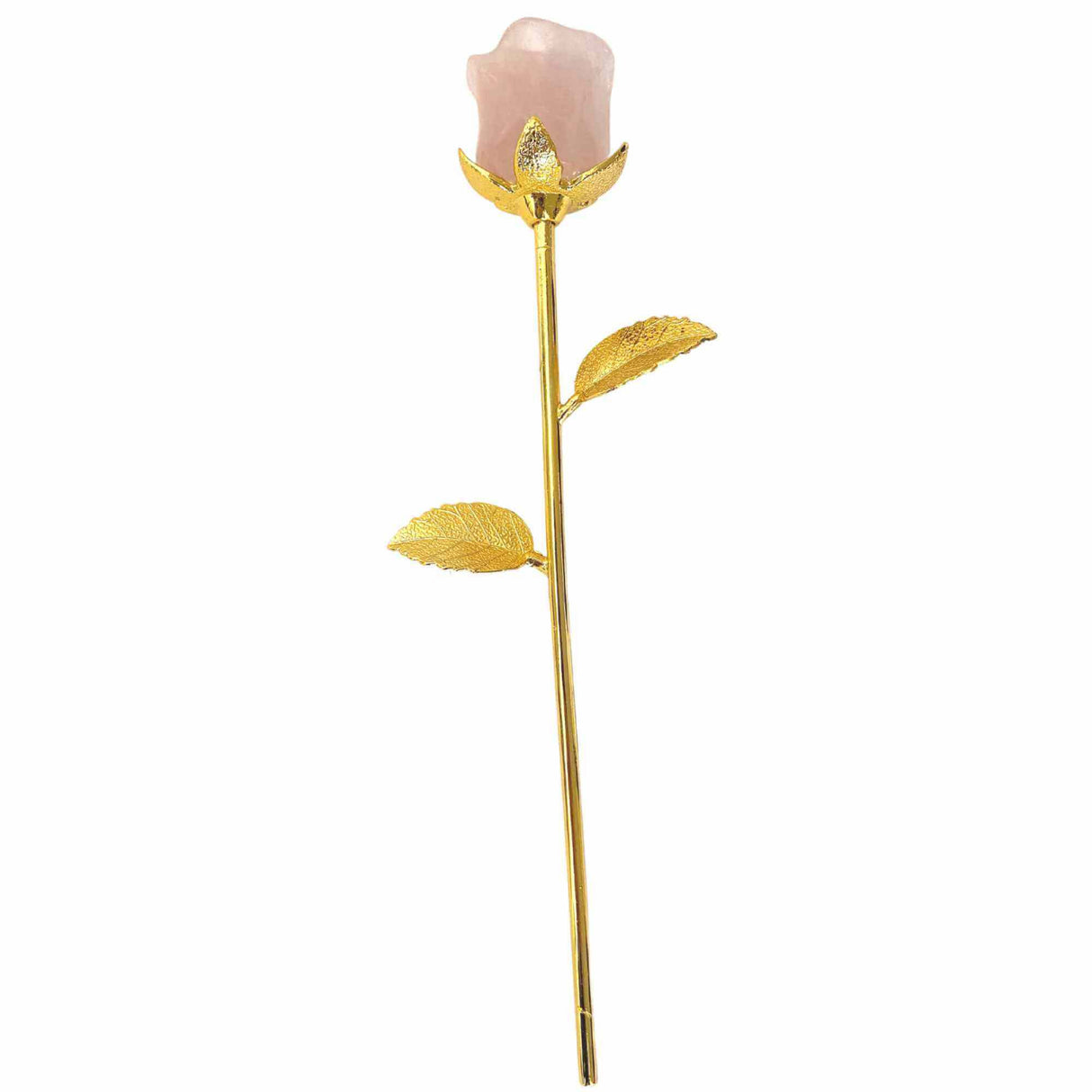 Trandafir cu aliaj auriu si floare de cristal semipretios Cuart Roz natural – Semniffica iubire, protectie, armonie