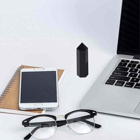 Turn de 9-10 cm din cristal semipretios vindecator hexagonal Obsidian - Obelisc pentru meditatie