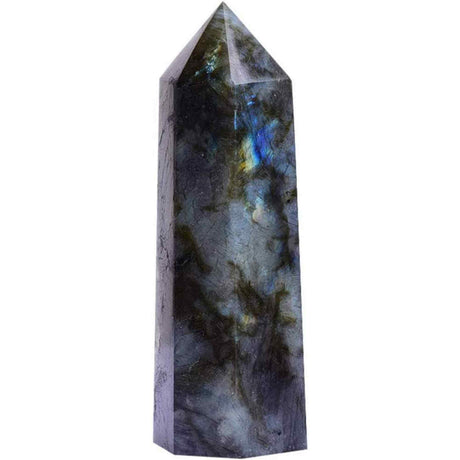 Bagheta din cristal natural de labradorit 10-11 cm -  Turn de cristal vindecator, baghete mari naturale cu 6 puncte fatetate pentru Reiki, chakra, meditatie, colectie, decor acasa