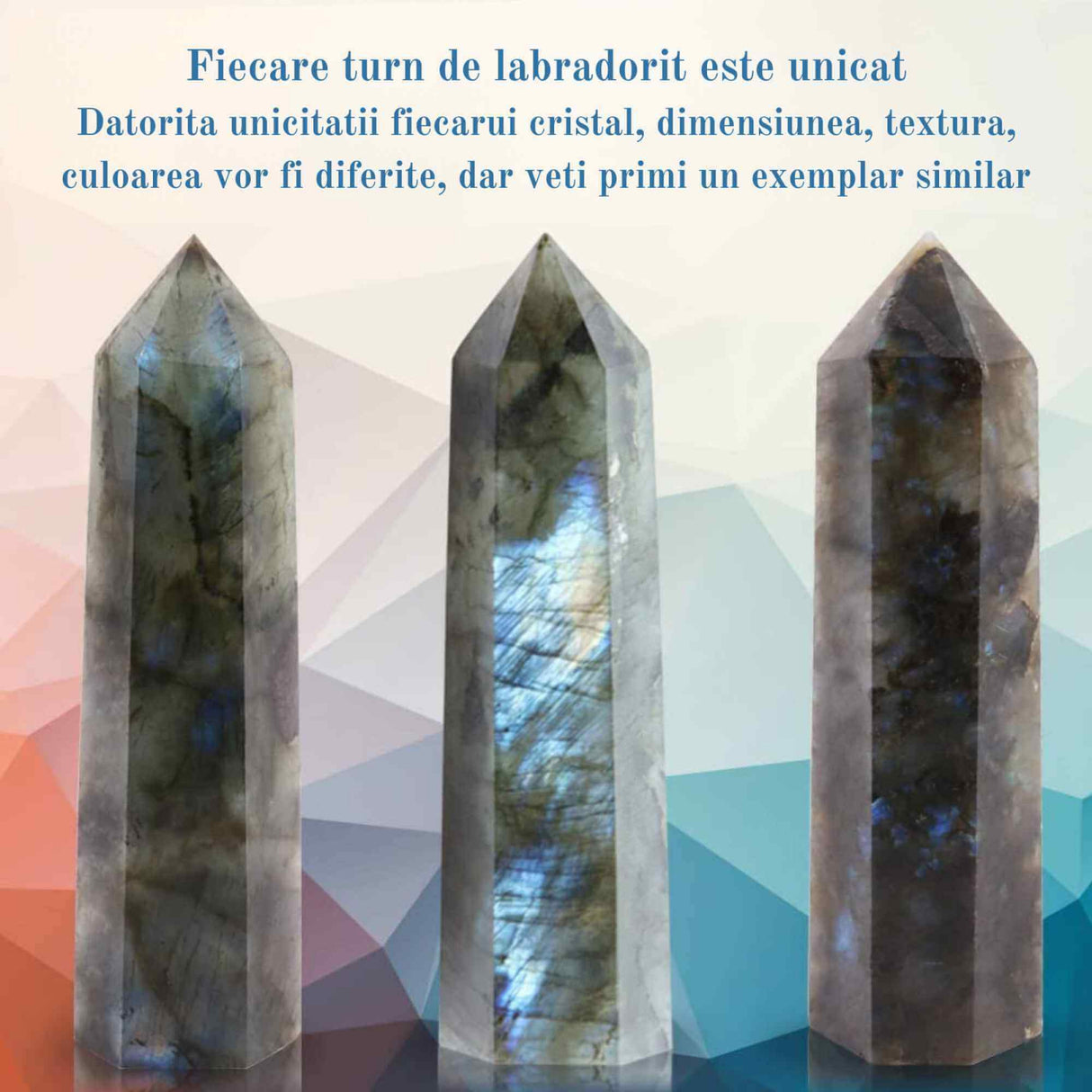 Bagheta din cristal natural de labradorit 10-11 cm - Turn de cristal vindecator, baghete mari naturale cu 6 puncte fatetate pentru Reiki, chakra, meditatie, colectie, decor acasa