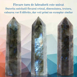 Bagheta din cristal natural de labradorit 10-11 cm - Turn de cristal vindecator, baghete mari naturale cu 6 puncte fatetate pentru Reiki, chakra, meditatie, colectie, decor acasa