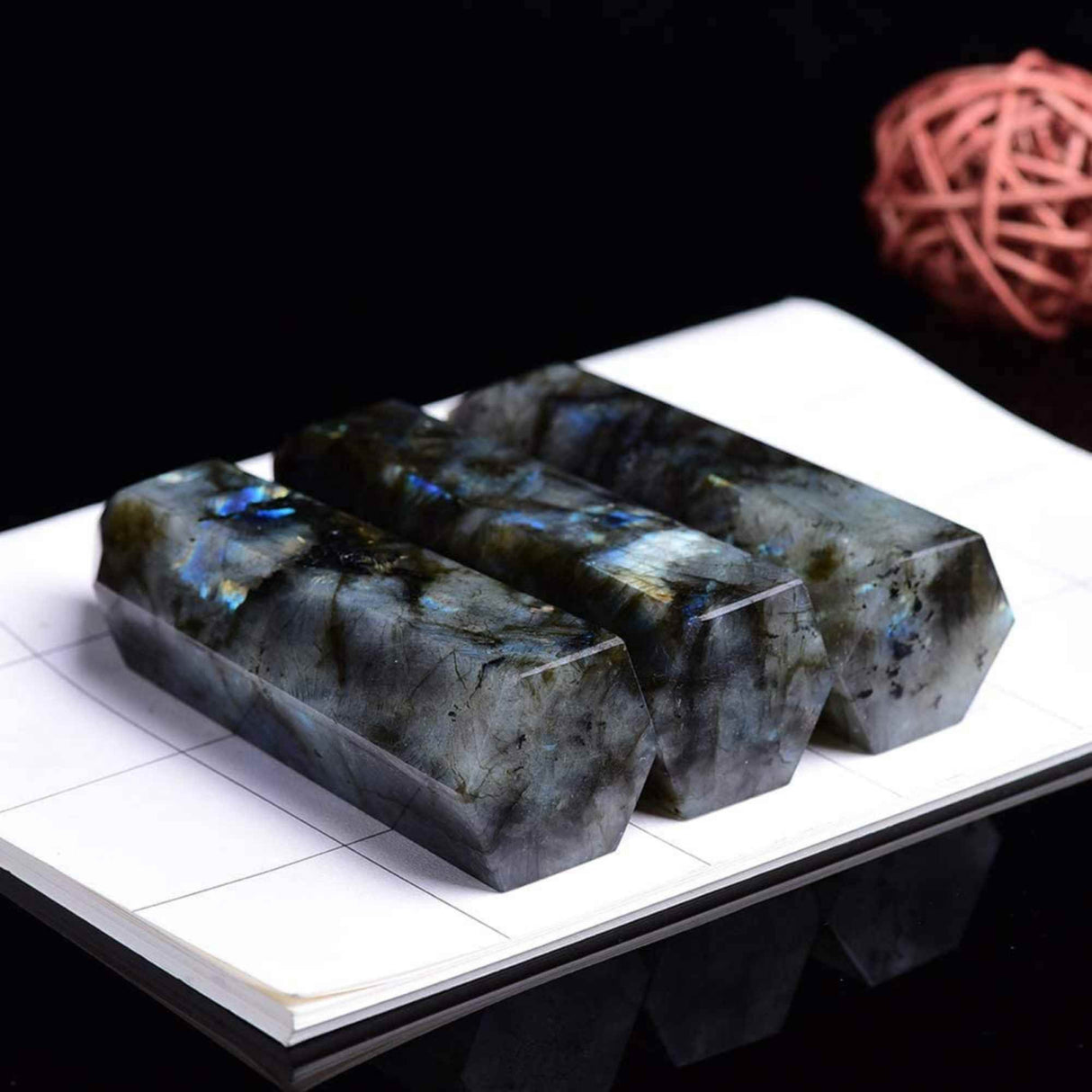 Bagheta din cristal natural de labradorit 10-11 cm - Turn de cristal vindecator, baghete mari naturale cu 6 puncte fatetate pentru Reiki, chakra, meditatie, colectie, decor acasa
