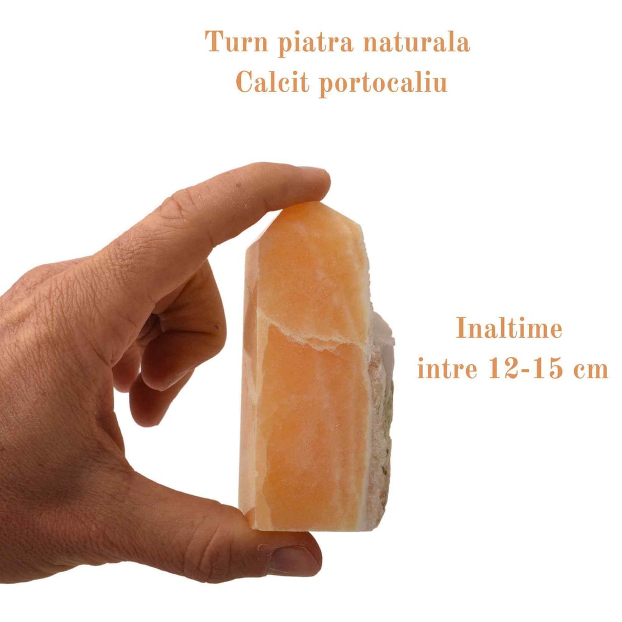 Turn cristal natural Calcit Portocaliu 12-15 cm - Proprietati de echilibrare emotionala, imbunatatire a starii de spirit si stimulare a creativitatii