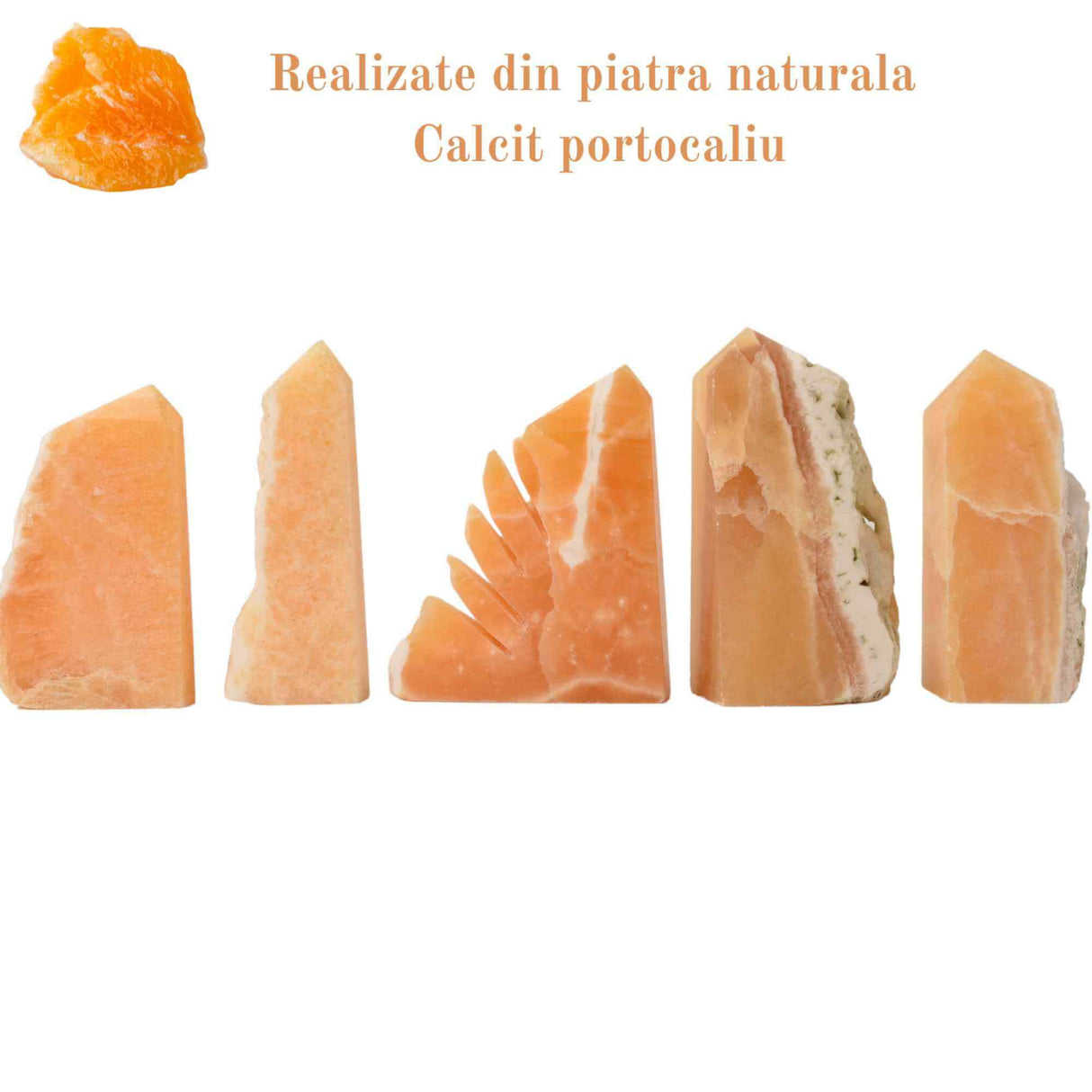 Turn cristal natural Calcit Portocaliu 12-15 cm - Proprietati de echilibrare emotionala, imbunatatire a starii de spirit si stimulare a creativitatii
