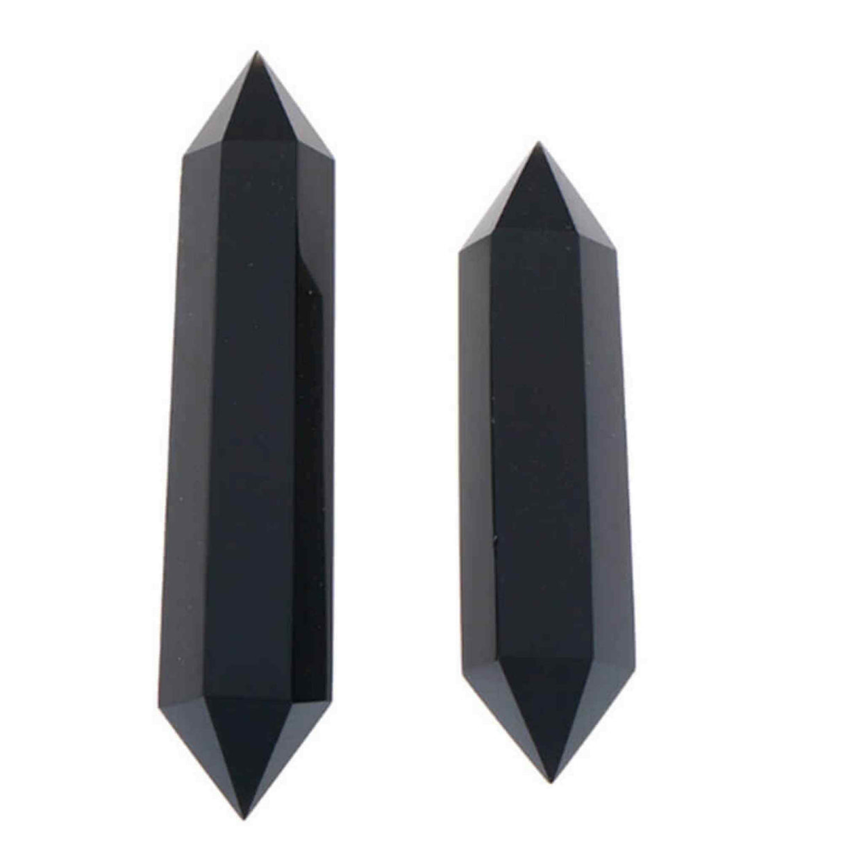 Turn Hexagonal Dublu Varf din Obsidian Negru inaltime de 7-9 cm - cristal de protectie puternic, care actioneaza ca un scut impotriva negativitatii si a stresului