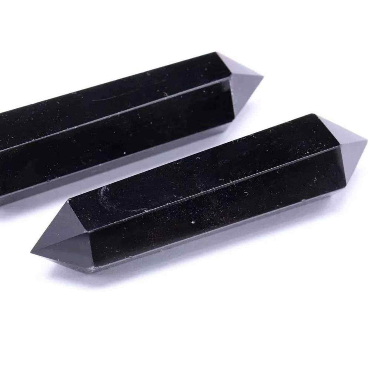 Turn Hexagonal Dublu Varf din Obsidian Negru inaltime de 7-9 cm - cristal de protectie puternic, care actioneaza ca un scut impotriva negativitatii si a stresului