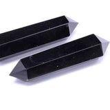 Turn Hexagonal Dublu Varf din Obsidian Negru inaltime de 7-9 cm - cristal de protectie puternic, care actioneaza ca un scut impotriva negativitatii si a stresului