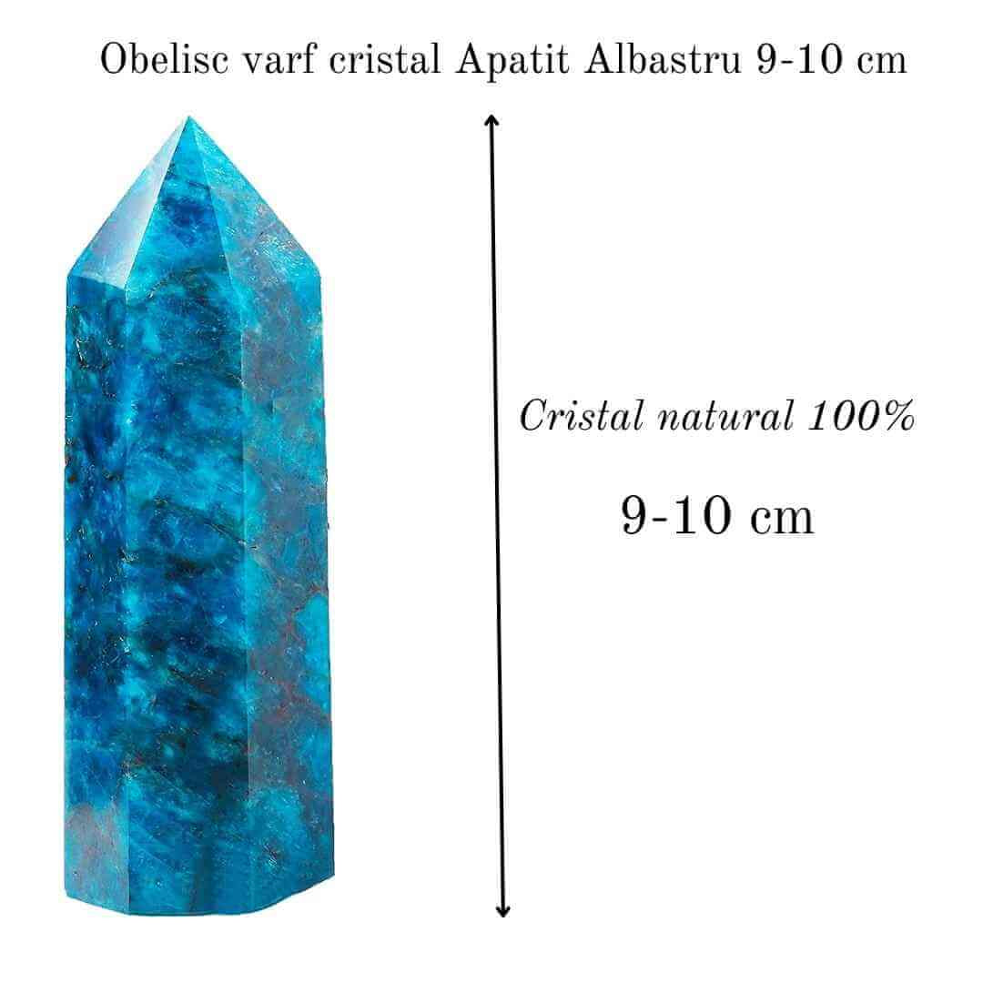 Turnul de cristal natural Apatit Albastru 9-10 cm - Bagheta de vindecare naturala cu 6 fete pentru meditatie profunda, echilibrarea chakrelor si terapia reiki