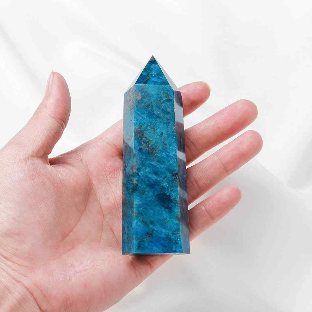 Turnul de cristal natural Apatit Albastru 9-10 cm - Bagheta de vindecare naturala cu 6 fete pentru meditatie profunda, echilibrarea chakrelor si terapia reiki