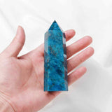 Turnul de cristal natural Apatit Albastru 9-10 cm - Bagheta de vindecare naturala cu 6 fete pentru meditatie profunda, echilibrarea chakrelor si terapia reiki