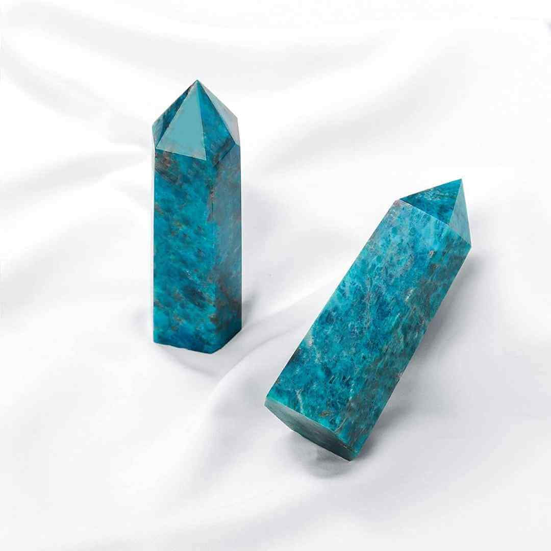Turnul de cristal natural Apatit Albastru 9-10 cm - Bagheta de vindecare naturala cu 6 fete pentru meditatie profunda, echilibrarea chakrelor si terapia reiki
