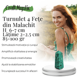 Turnulet 4 fete din Malachit H = 6-7 cm latime 2-2.5 cm 85-100 gr - Concentrare Energetica și Protectie