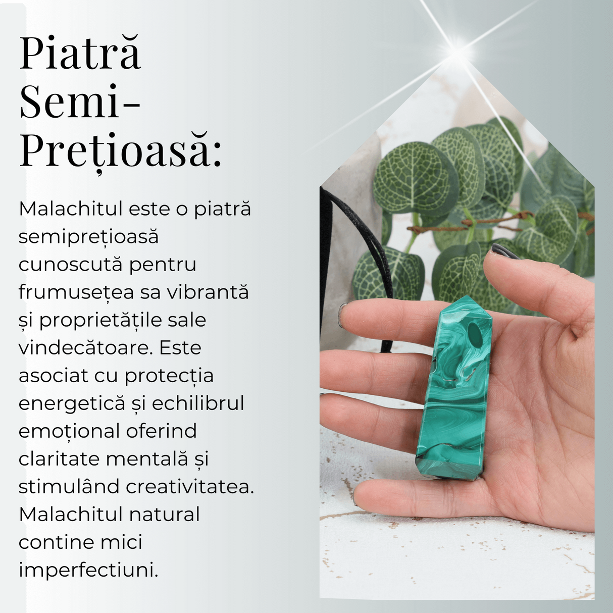 Turnulet 4 fete din Malachit H = 6-7 cm latime 2-2.5 cm 85-100 gr - Concentrare Energetica și Protectie
