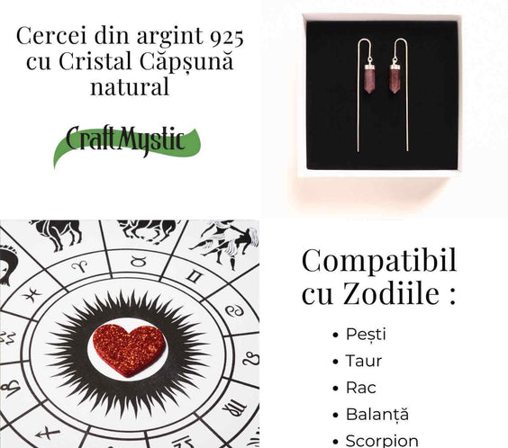 Energie a Inimii si Armonie – Cercei Argint 925 cu Cristal Capsuna