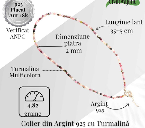 Energie si Armonie – Colier din Argint 925 cu Turmalina Multicolora Fatetata
