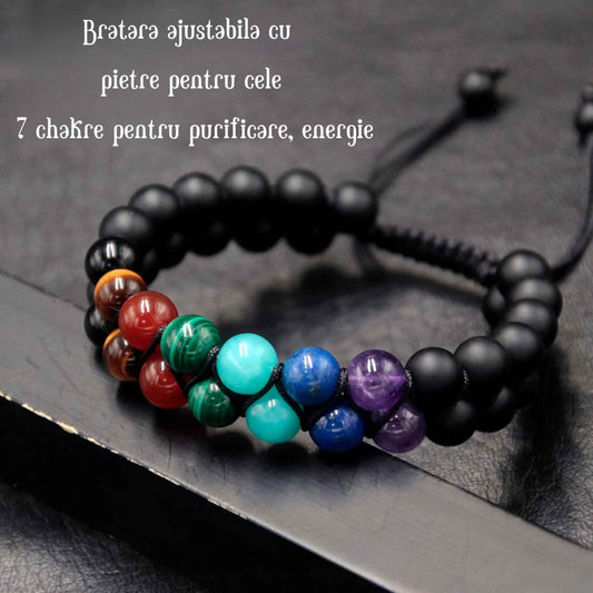 Bratara pentru barbati si femei cu 7 tipuri de Cristale pentru cele 7 Chakre Pietre Reale Pentru Energie, Purificare