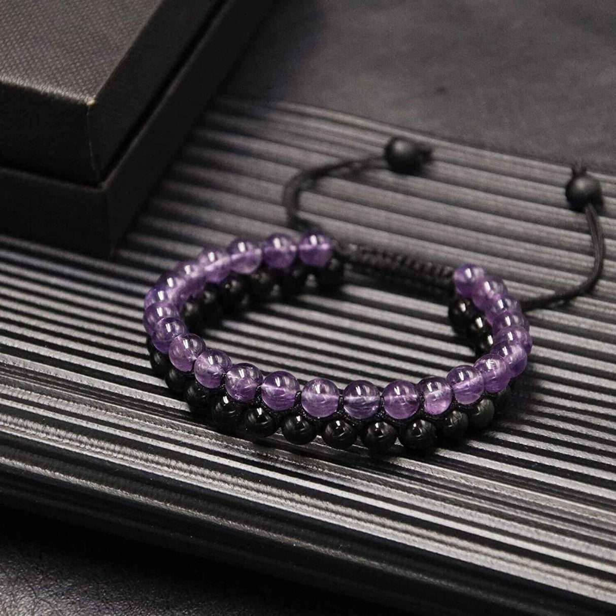 Bratara cu Margele 6 mm din Obsidian si Ametist Pentru Creativitate, Protectie, Concentrare