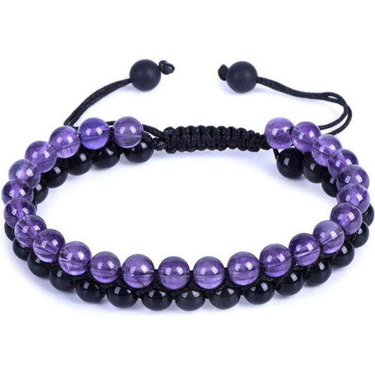 Bratara cu Margele 6 mm din Obsidian si Ametist Pentru Creativitate, Protectie, Concentrare